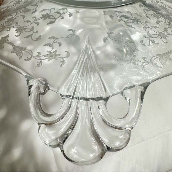 Fostoria VTG Glass Baroque Etched Chintz Handled Cake Plate Platter Dish 13.5” - Picture 6 of 11